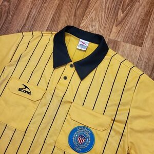 Vintage 90s Score Soccer Jersey Shirt Men‎ Medium Yellow Striped Futbol 2001 Y2K